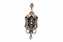 Broche-pendentif 19e diamants en or rose