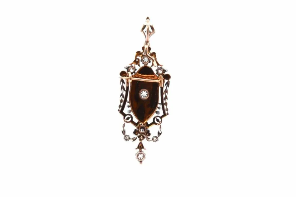 Broche-pendentif 19e diamants en or rose