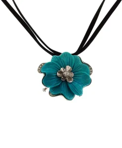 Broche-Pendentif en or blanc, Turquoise « Rose » Iran, Diamants naturels