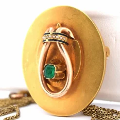 Broche/pendentif en or jaune, émeraude, perles