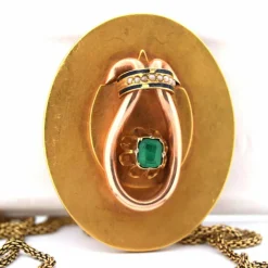 Broche/pendentif en or jaune, émeraude, perles