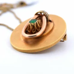 Broche/pendentif en or jaune, émeraude, perles