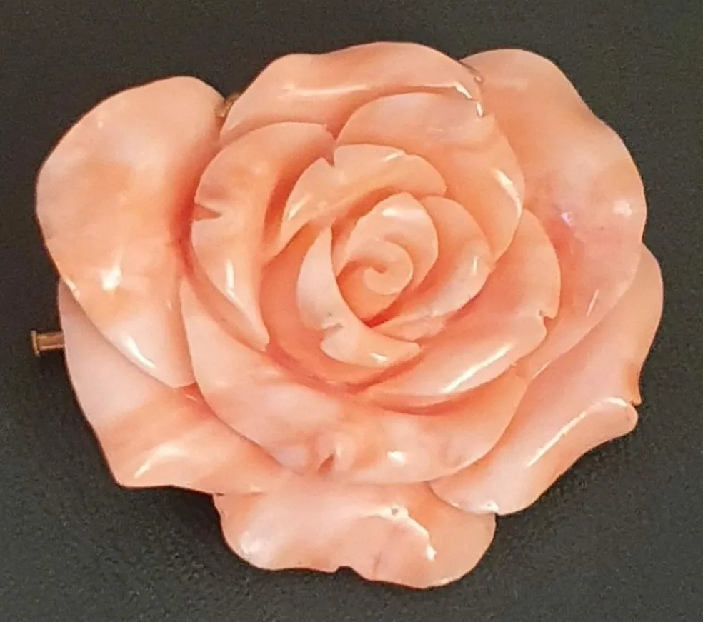 Broche/Pendentif fleur Or jaune Corail