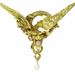 Broche/pendentif griffon, diamants, perle