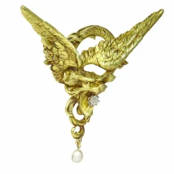 Broche/pendentif griffon, diamants, perle