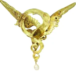 Broche/pendentif griffon, diamants, perle