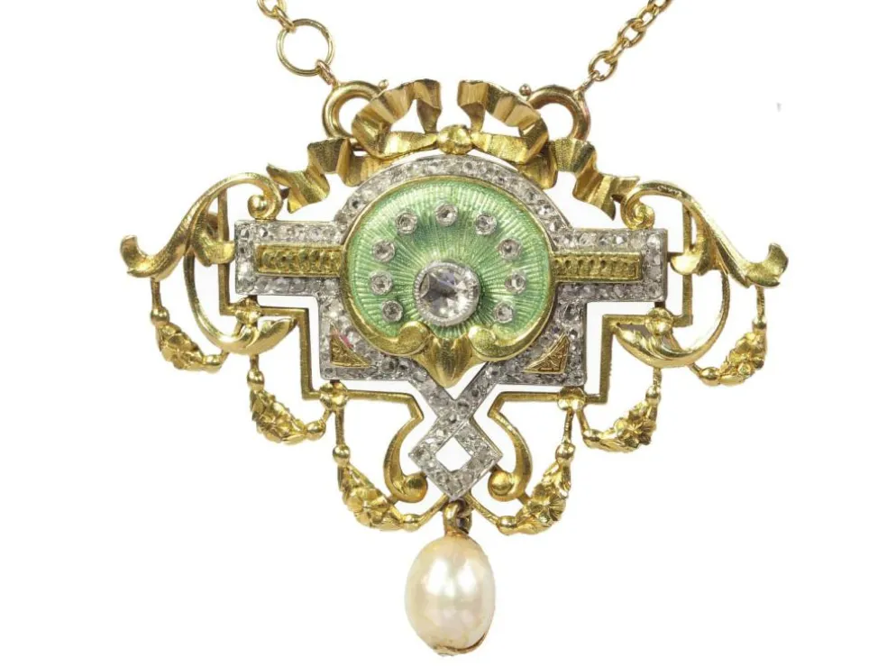 Broche/pendentif, émaillé, diamant