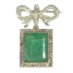 Broche/pendentif nœud diamant, émeraude