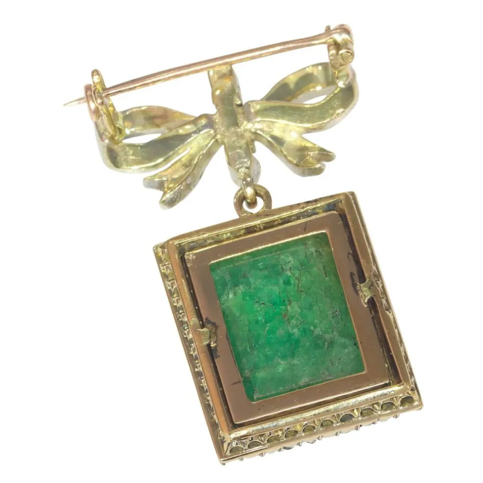 Broche/pendentif nœud diamant, émeraude