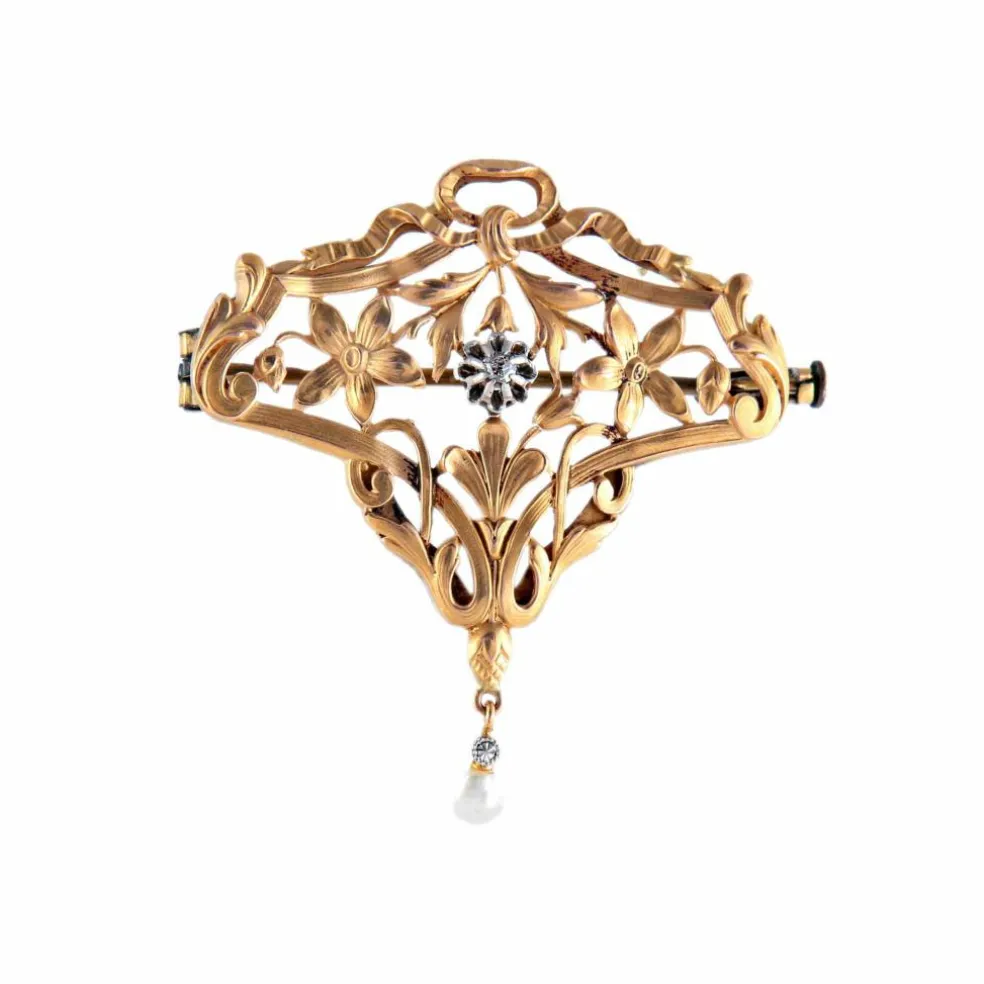 Broche-Pendentif or jaune Art Nouveau