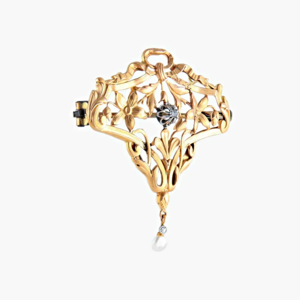 Broche-Pendentif or jaune Art Nouveau