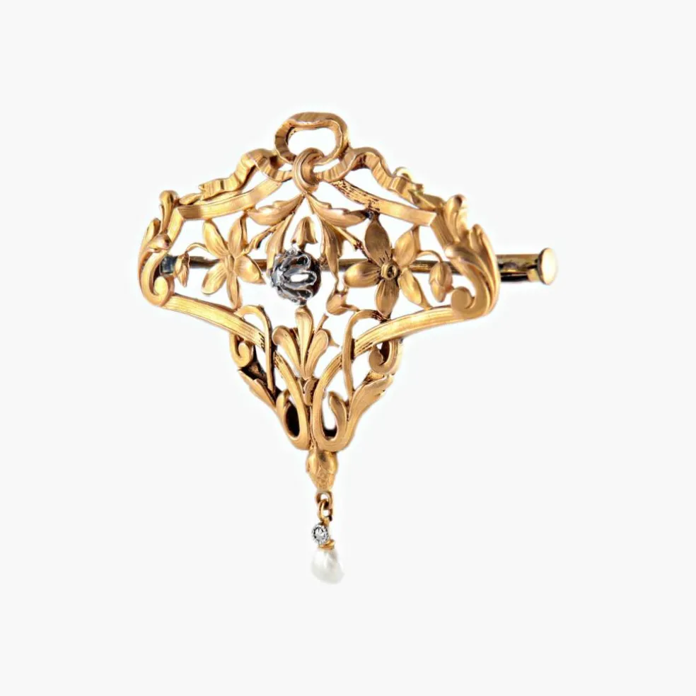 Broche-Pendentif or jaune Art Nouveau