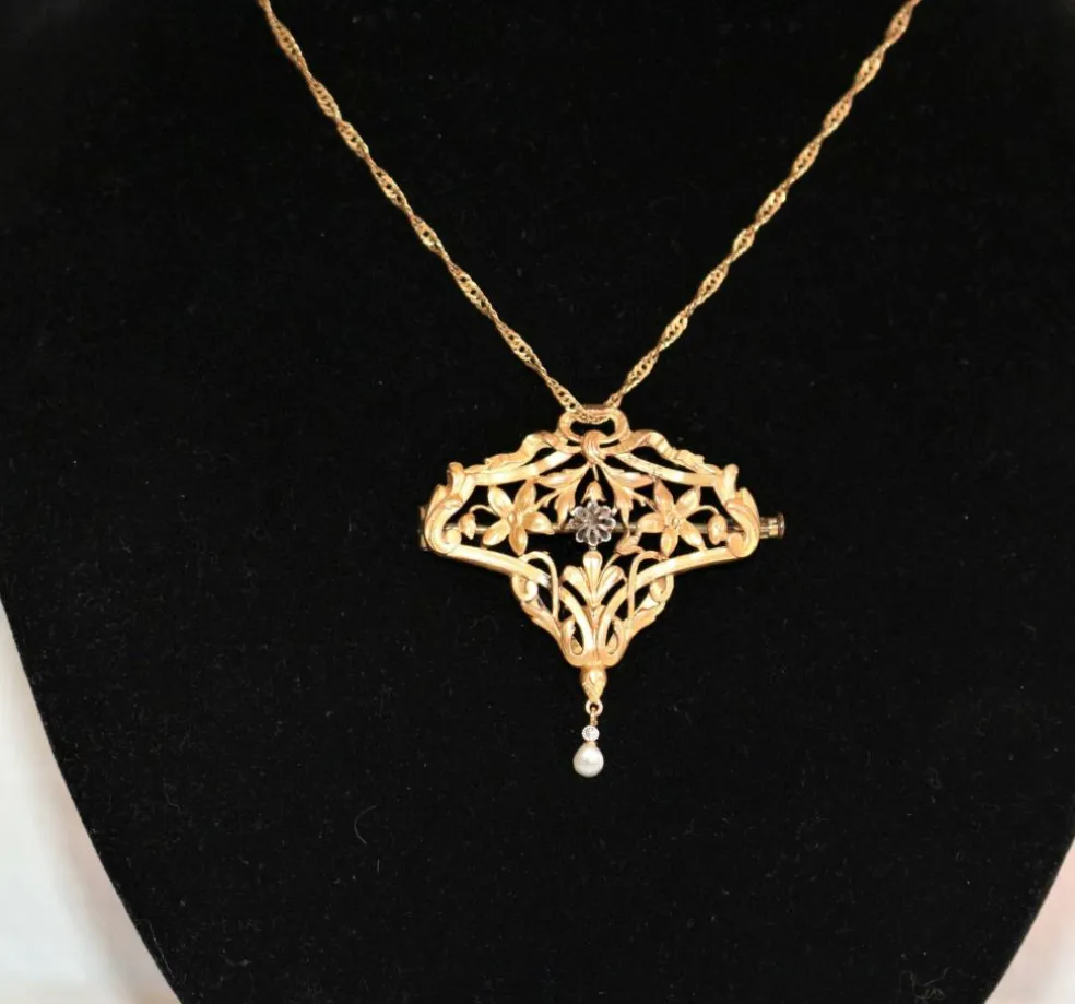 Broche-Pendentif or jaune Art Nouveau