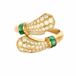 BRY - Bague toi et moi en or jaune, émeraudes et diamants
