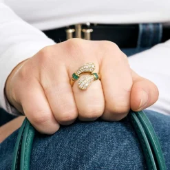 BRY - Bague toi et moi en or jaune, émeraudes et diamants