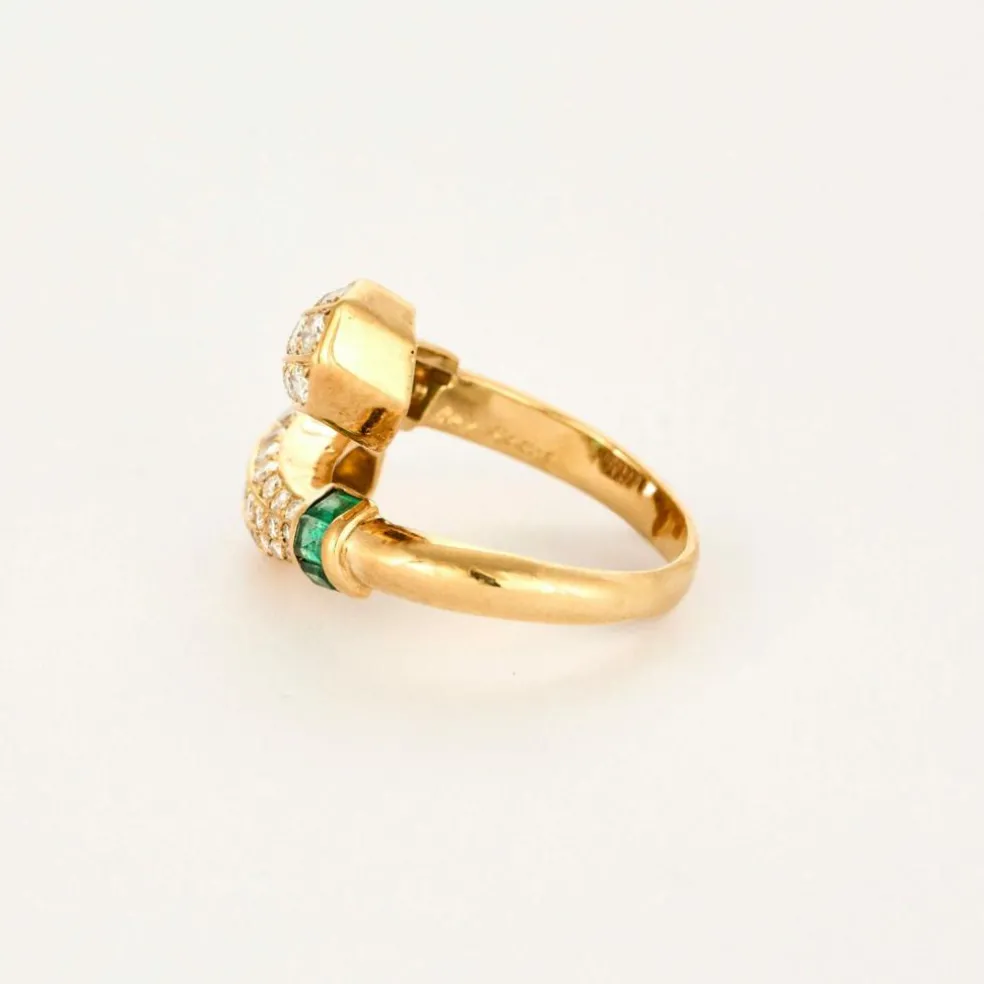 BRY - Bague toi et moi en or jaune, émeraudes et diamants
