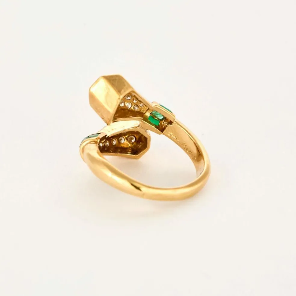 BRY - Bague toi et moi en or jaune, émeraudes et diamants