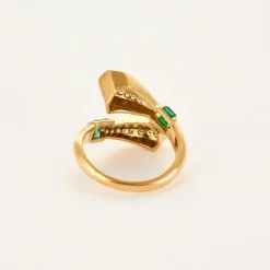 BRY - Bague toi et moi en or jaune, émeraudes et diamants