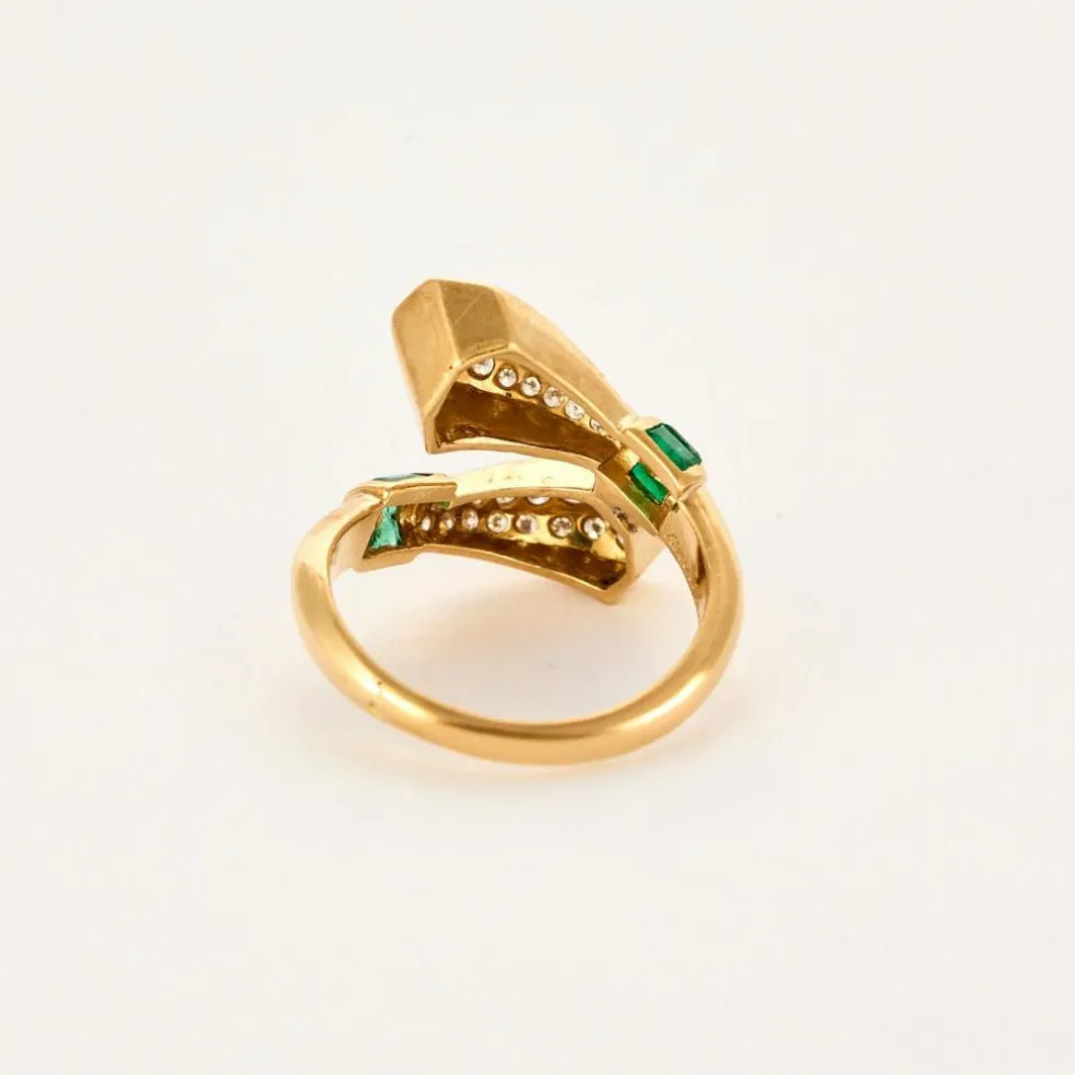 BRY - Bague toi et moi en or jaune, émeraudes et diamants