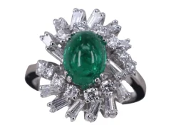 Cabochon Mixte Émeraude Or Blanc Diamant