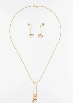 CACHAREL Parure Collier et Boucles d'Oreilles Or Jaune et Perles