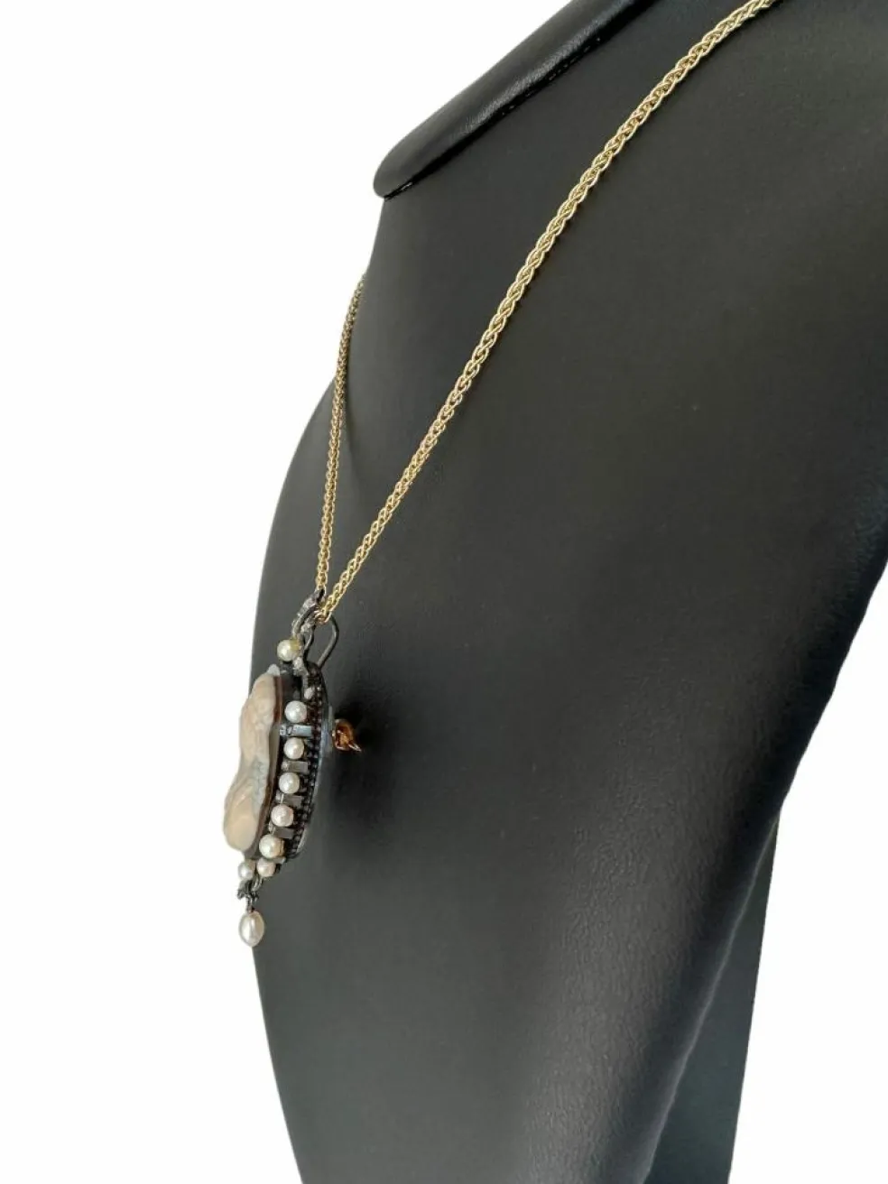 Camée victorienne or blanc argent perles et diamants