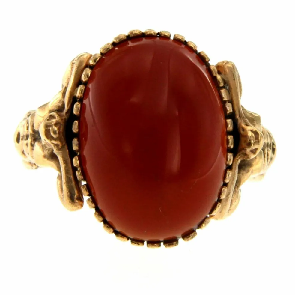 Carnelian Gold Sculptural Man Body Dome Gold Ring