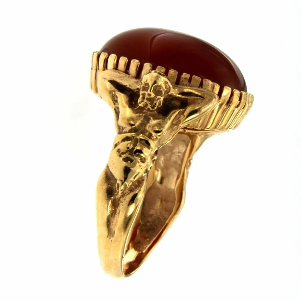 Carnelian Gold Sculptural Man Body Dome Gold Ring