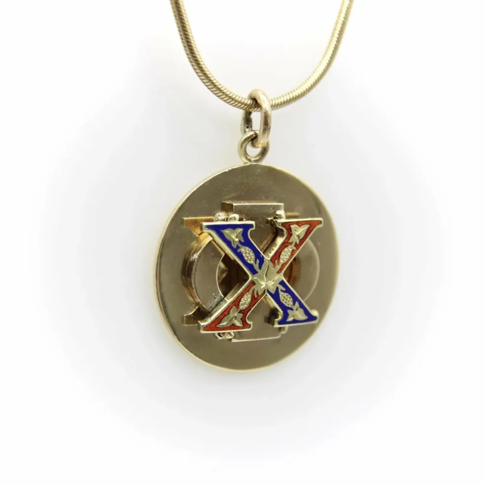 CARTIER - Pendentif médaillon vintage de la fraternité Chi Phi en or