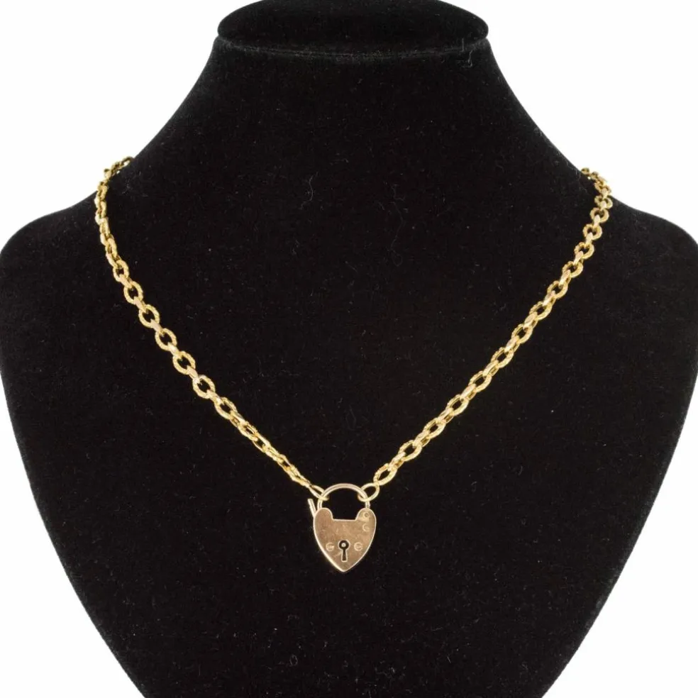 Chaine ancienne ciselée et son cadenas en forme de coeur