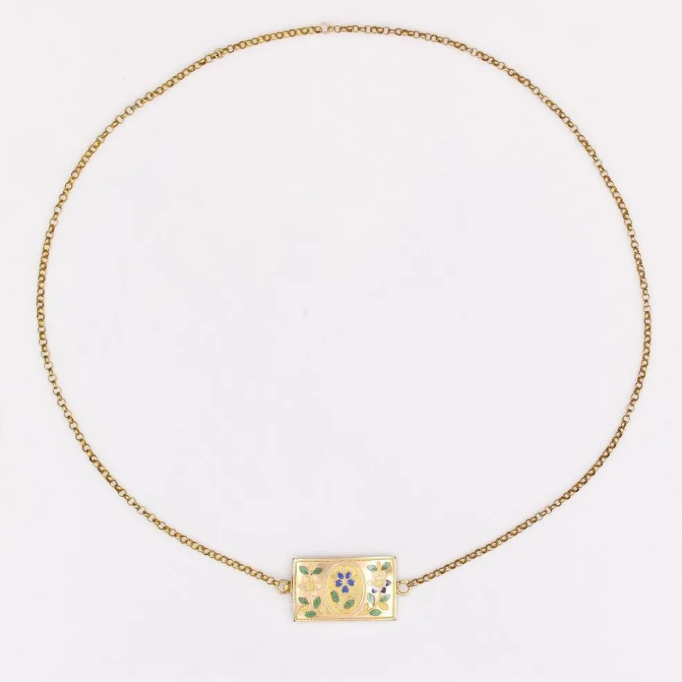 Chaine ancienne jaseron et son fermoir émaillé