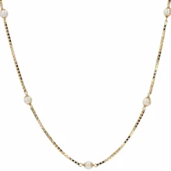 Chaine en or maille cube et perles de culture