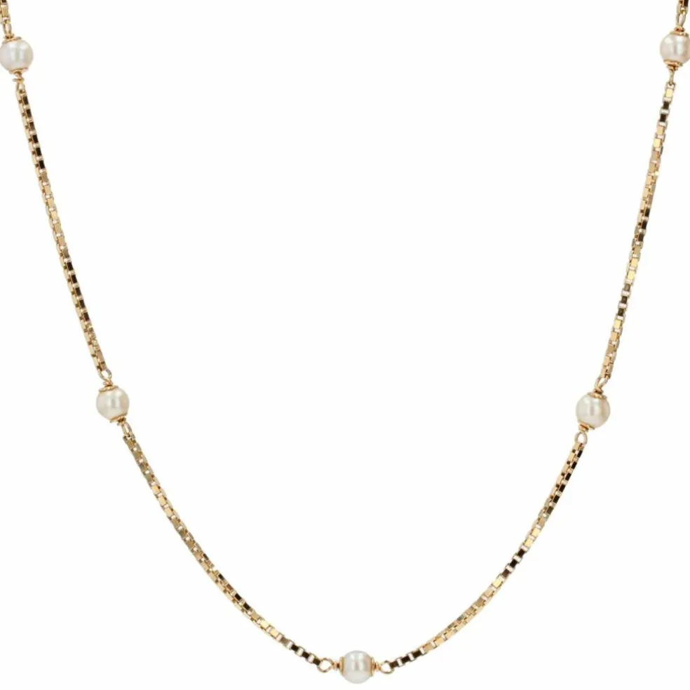 Chaine en or maille cube et perles de culture