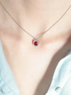 CHAINE OR BLANC - PENDENTIF RUBIS/DIAMANTS