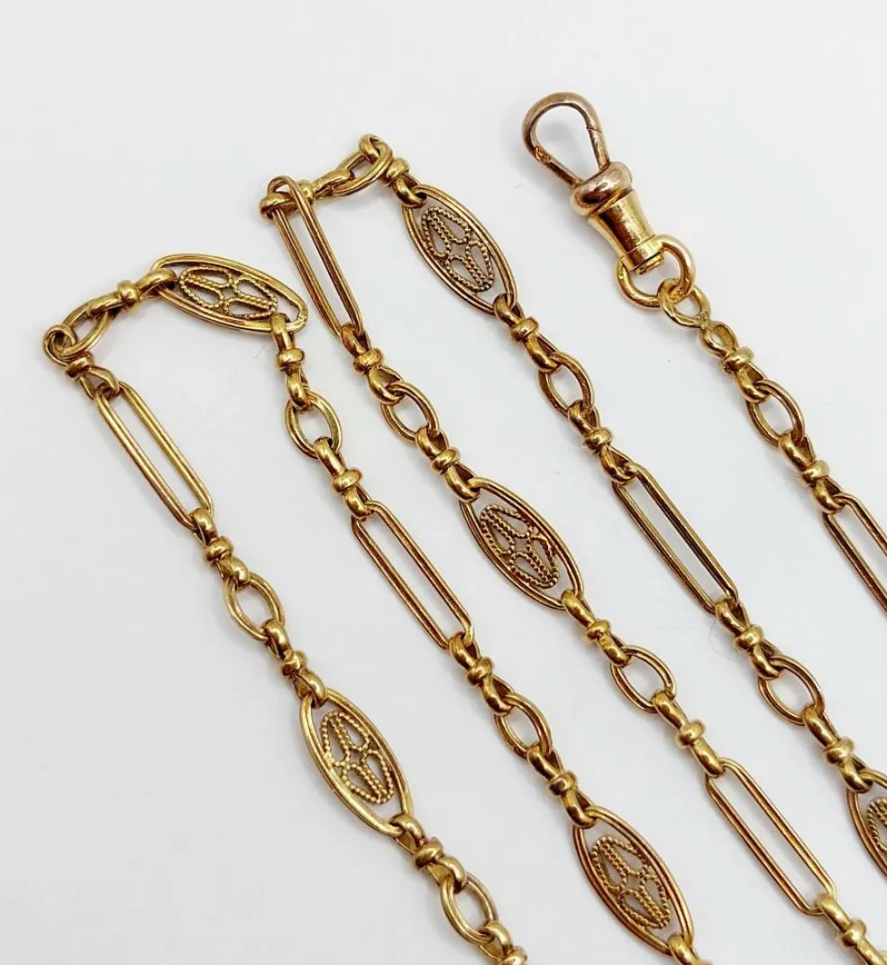 Chaine sautoir Art Nouveau or jaune à maille filigranées 44cm (circa 1900)