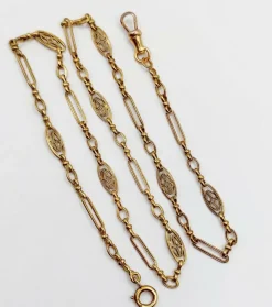 Chaine sautoir Art Nouveau or jaune à maille filigranées 44cm (circa 1900)