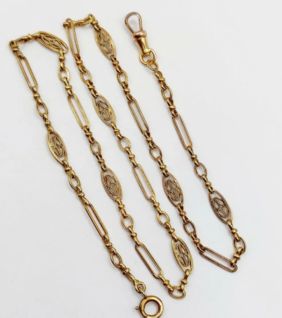 Chaine sautoir Art Nouveau or jaune à maille filigranées 44cm (circa 1900)
