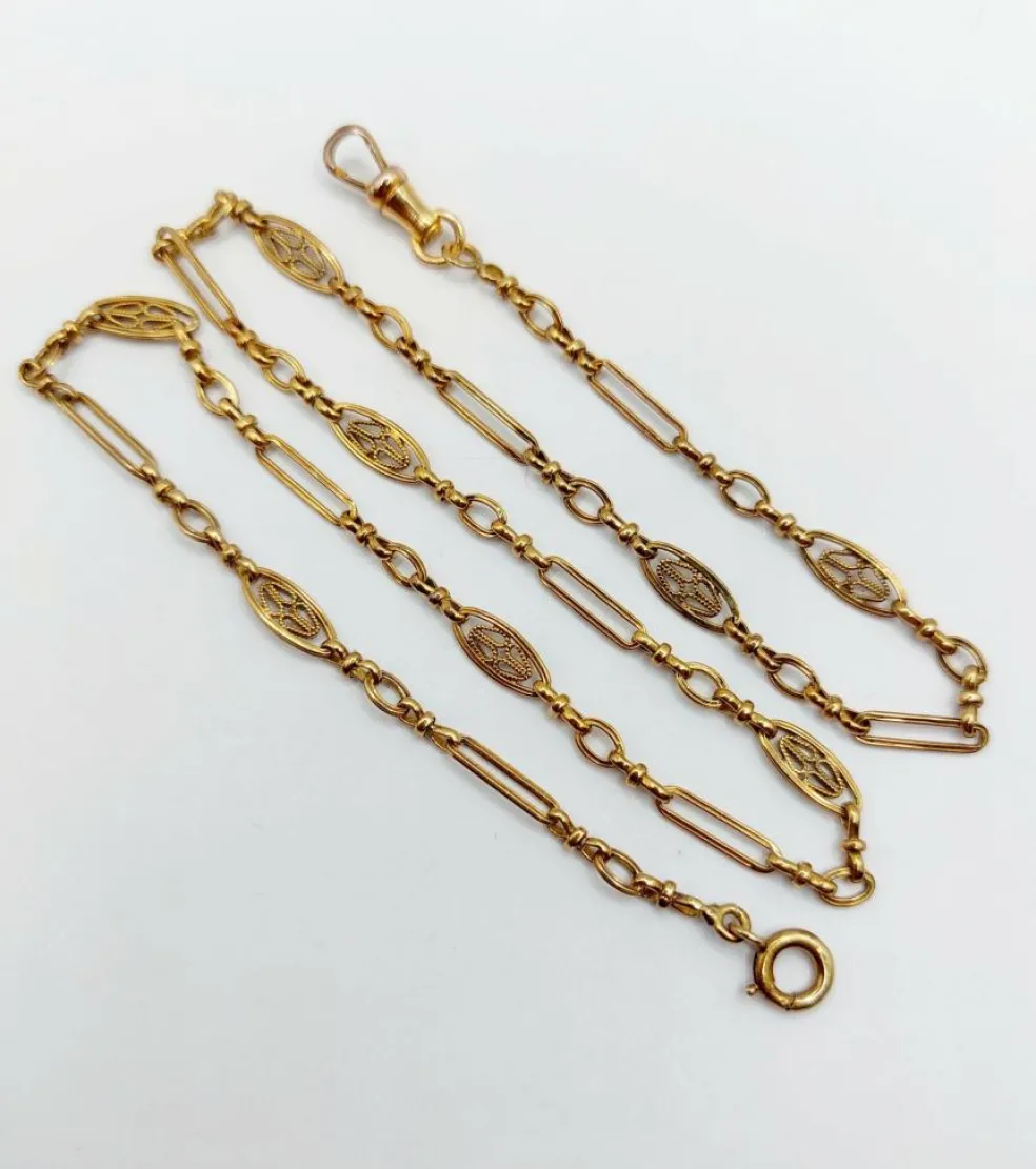 Chaine sautoir Art Nouveau or jaune à maille filigranées 44cm (circa 1900)