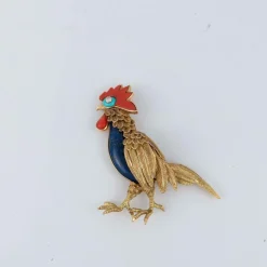 Champagnat - Broche coq, corail et lapis lazuli