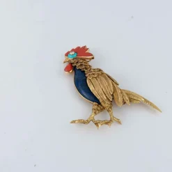Champagnat - Broche coq, corail et lapis lazuli