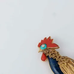 Champagnat - Broche coq, corail et lapis lazuli