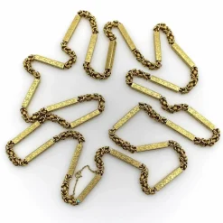 Chaîne de garde longue à maillons fantaisie en or 14 carats de style victorien avec détails en relief