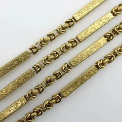 Chaîne de garde longue à maillons fantaisie en or 14 carats de style victorien avec détails en relief