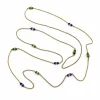 Chaîne de station victorienne en or 14 carats, améthyste, néphrite, jade et cristal de roche