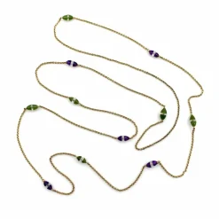 Chaîne de station victorienne en or 14 carats, améthyste, néphrite, jade et cristal de roche