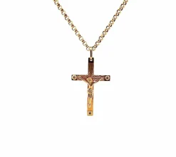 Chaîne et pendentif croix, or jaune et diamants