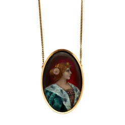Chaîne et Pendentif en or jaune, miniature émaillée