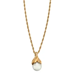 Chaîne et pendentif en or jaune, perle de culture de Tahiti.