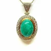 Chaîne et pendentif or jaune jade vert et diamants