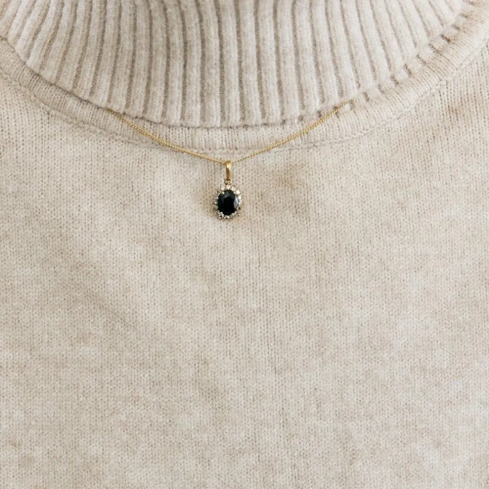 Chaîne et pendentif or, saphir et diamants